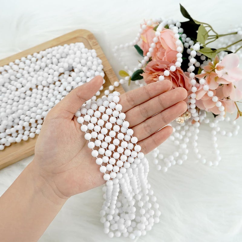 ZZYFGH 12 Pcs White Bead Necklace 33'' 7mm Beads Necklace, White Bead Necklaces Bulk, Mardi Gras Round Beaded Necklaces for Party Favors Costume Necklace (12 Pcs) - Image 3